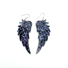 Load image into Gallery viewer, Large Angel Wing Earrings - Charcoal Chunky Glitter