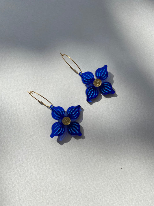 Flower Hoop earrings - Blue