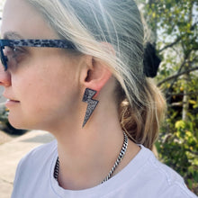 Load image into Gallery viewer, Lightening Bolt Studs - Black Glitter