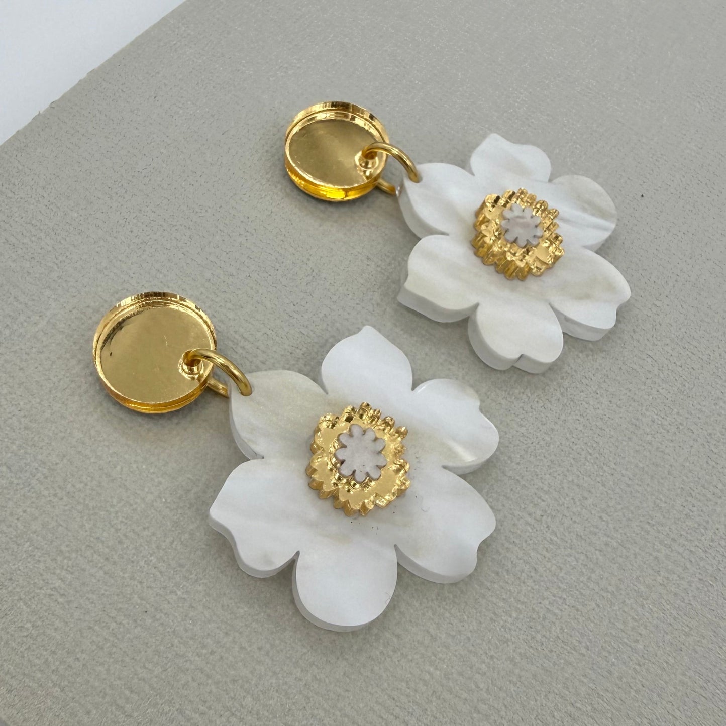Cherry Blossom Earrings - White Marble