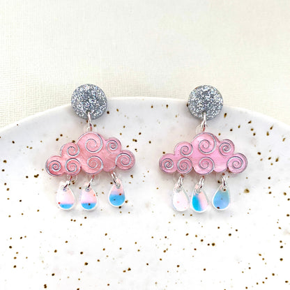 Rain Cloud Earrings - Light Pink