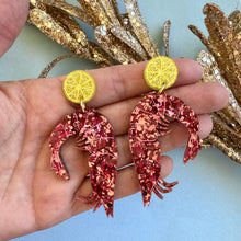 Load image into Gallery viewer, Prawn Statement Earrings - Pink Chunky Glitter
