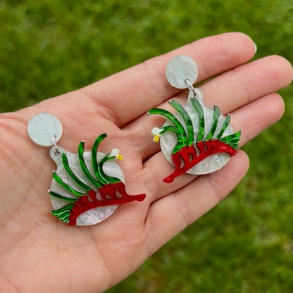 Red and Green Kangaroo Paw Earrings