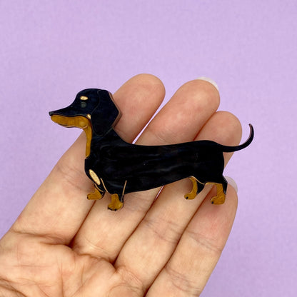 Dennis the Black and Tan Dachshund Brooch