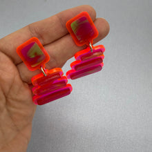 Load image into Gallery viewer, Abstract Step Earrings - Neon Pink
