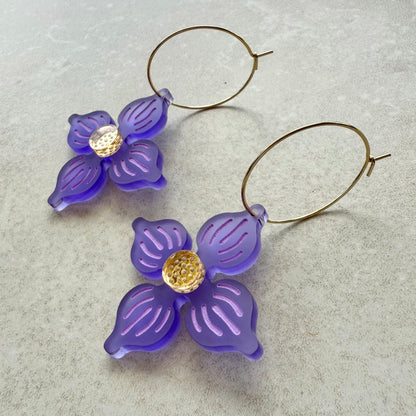 Flower Hoop earrings - Frosted Purple