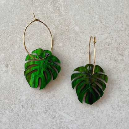 Monstera Leaf Hoop Earrings - Small