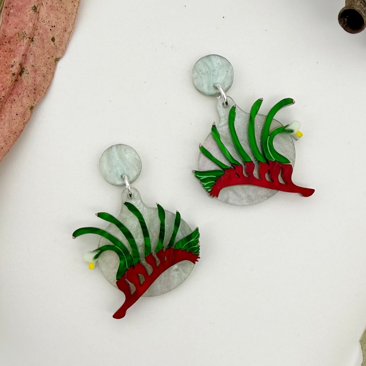 Red and Green Kangaroo Paw Earrings