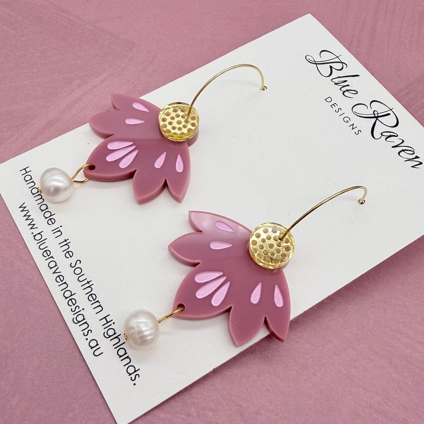 Lotus Pearl Earrings - Dusty Rose (large)