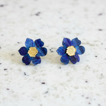 Cherry Blossom Stud Earrings - Midnight Blue