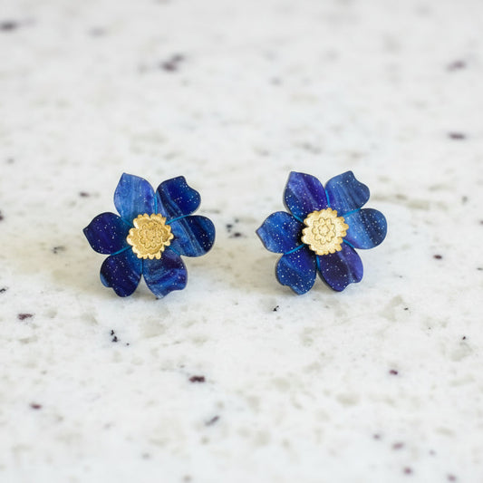 Cherry Blossom Stud Earrings - Midnight Blue