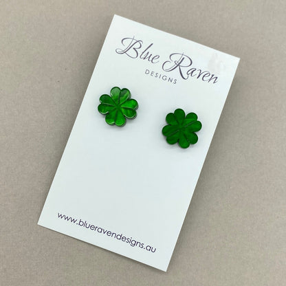 Four Leaf Clover studs - Green Marble (large)