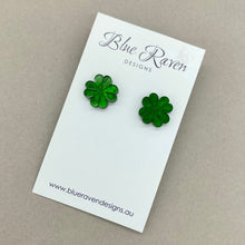 Load image into Gallery viewer, Four Leaf Clover studs - Green Marble (large)
