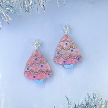Load image into Gallery viewer, Pink Christmas Tree earrings
