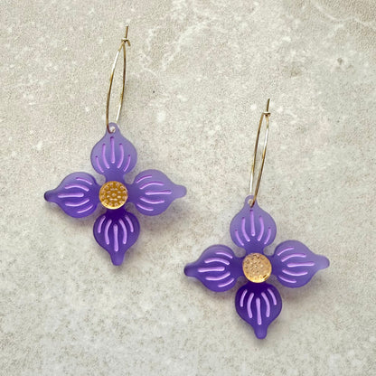 Flower Hoop earrings - Frosted Purple
