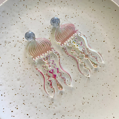 Giant Jellyfish Statement Earrings - Iridescent