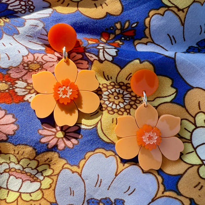 Vintage Flower Earrings - Orange