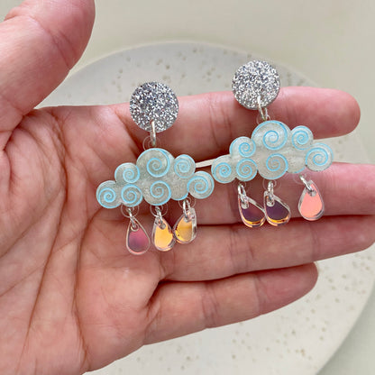 Rain Cloud Earrings - Light Blue
