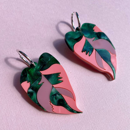 Philodendron Pink Princess Earrings
