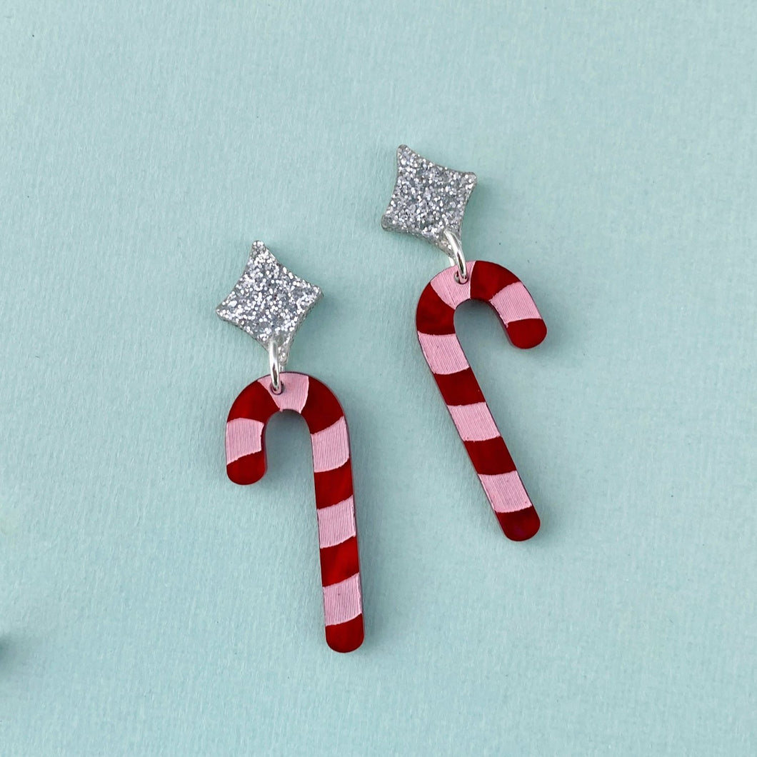 Strawberry Candy Cane Earrings
