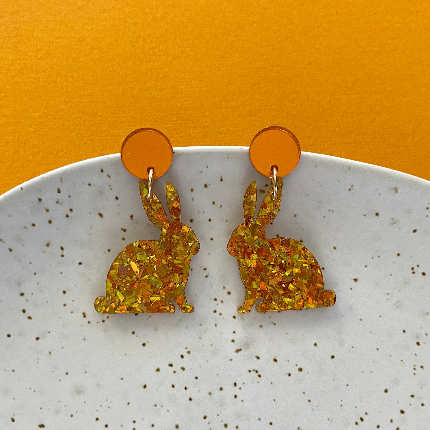 Bunny Glitter Earrings - Orange