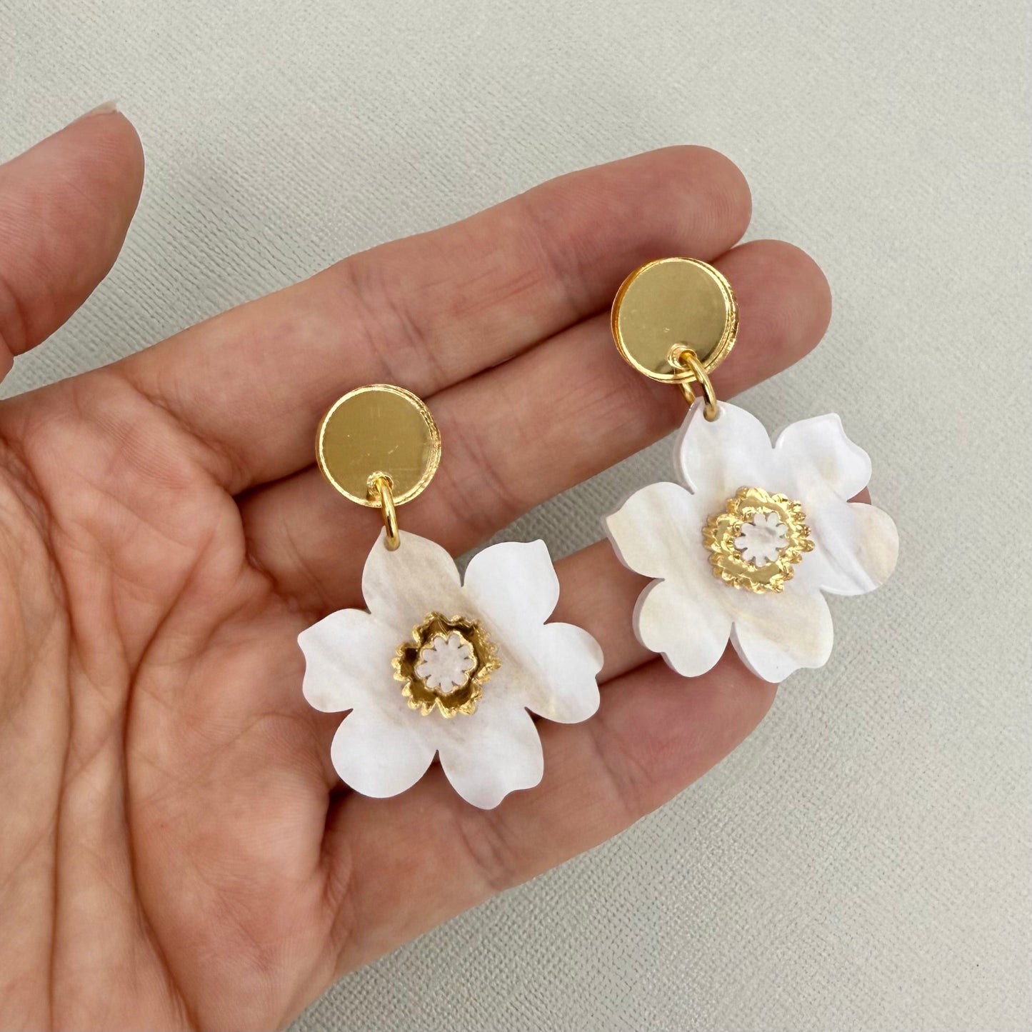 Cherry Blossom Earrings - White Marble