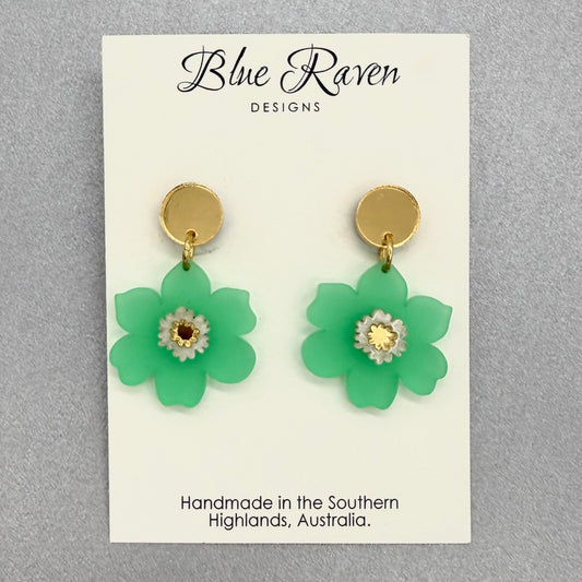 Cherry Blossom Earrings - Frosted Green