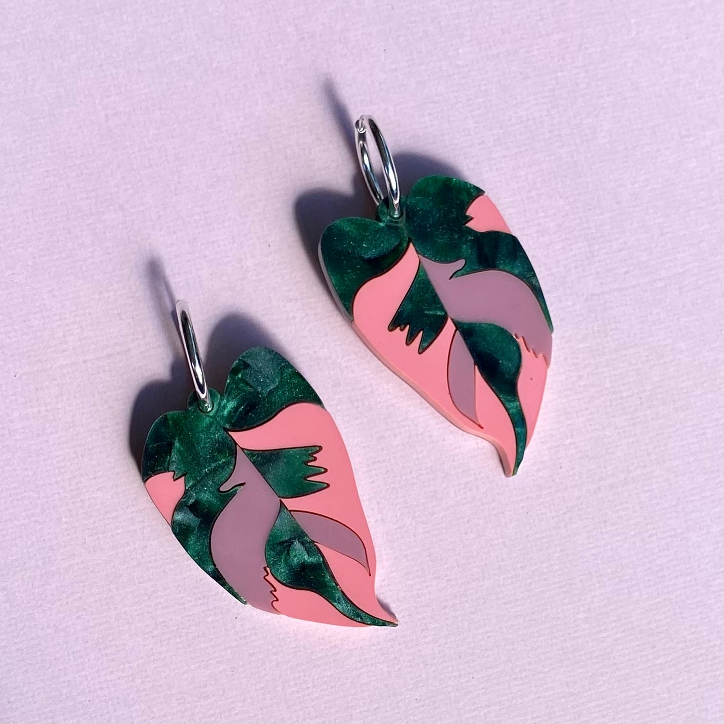 Philodendron Pink Princess Earrings