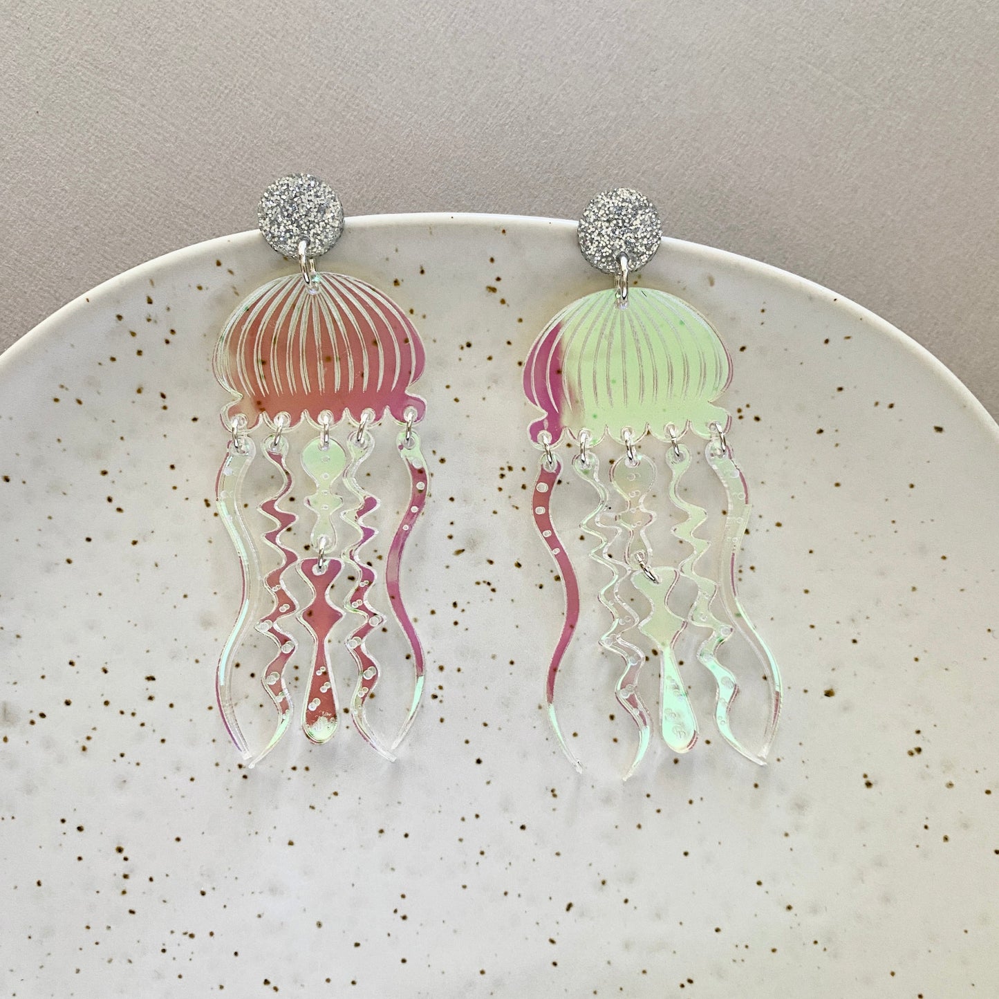 Giant Jellyfish Statement Earrings - Iridescent