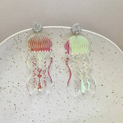 Giant Jellyfish Statement Earrings - Iridescent