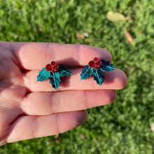 Load image into Gallery viewer, Christmas Holly Stud Earrings
