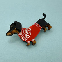 Load image into Gallery viewer, Dennis the Black &amp; Tan Dachshund Brooch
