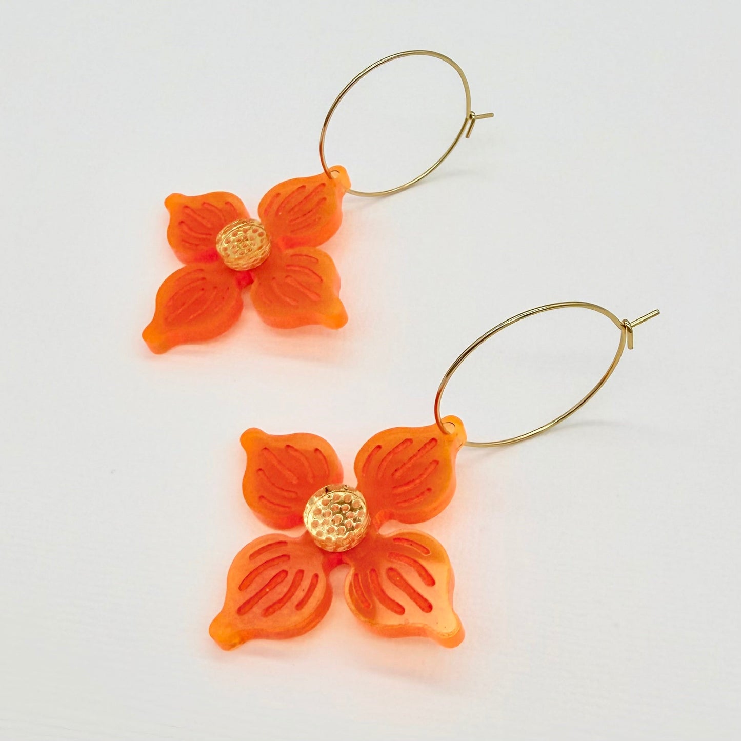 Flower Hoop earrings - Neon Orange