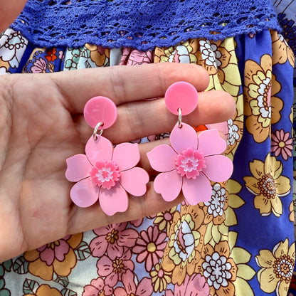 Vintage Flower Earrings - Pink