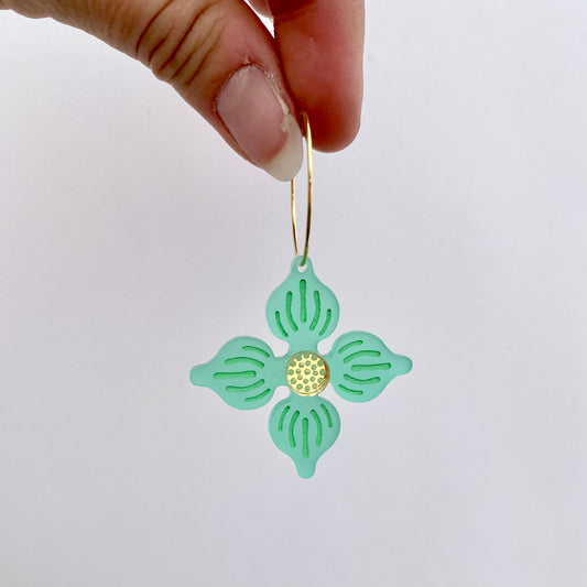 Flower Hoop earrings - Frosted Green