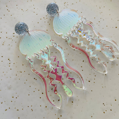 Giant Jellyfish Statement Earrings - Iridescent