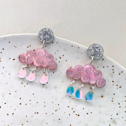 Rain Cloud Earrings - Light Pink
