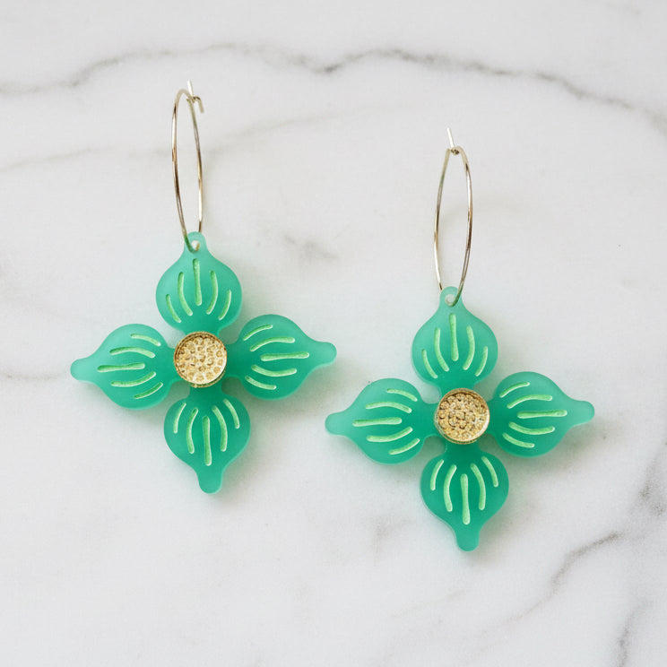 Flower Hoop earrings - Frosted Green
