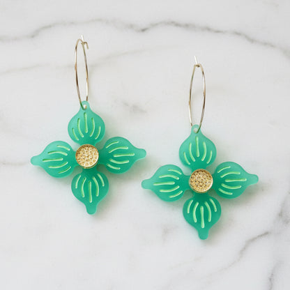 Flower Hoop earrings - Frosted Green