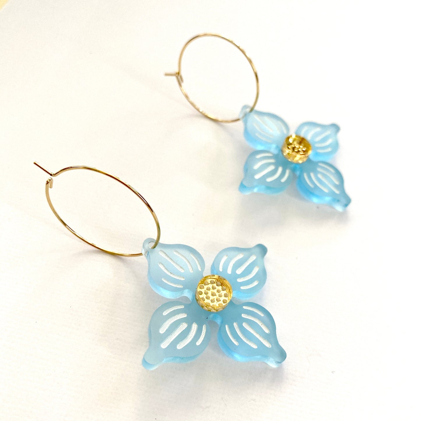 Flower Hoop earrings - Frosted Light Blue