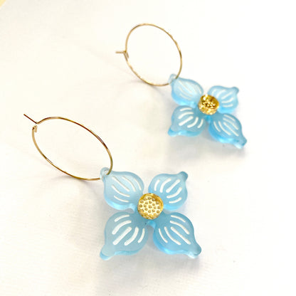 Flower Hoop earrings - Frosted Light Blue