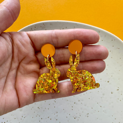 Bunny Glitter Earrings - Orange