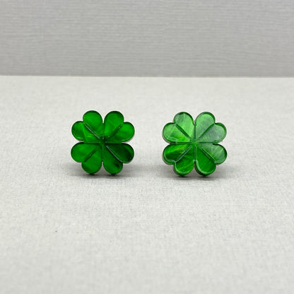 Four Leaf Clover studs - Green Marble (large)
