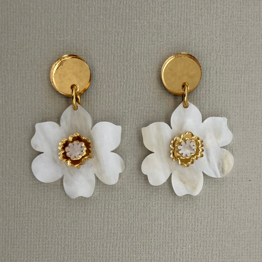 Cherry Blossom Earrings - White Marble