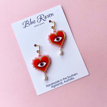 Load image into Gallery viewer, Evil Eye Heart earrings - Pink &amp; Red
