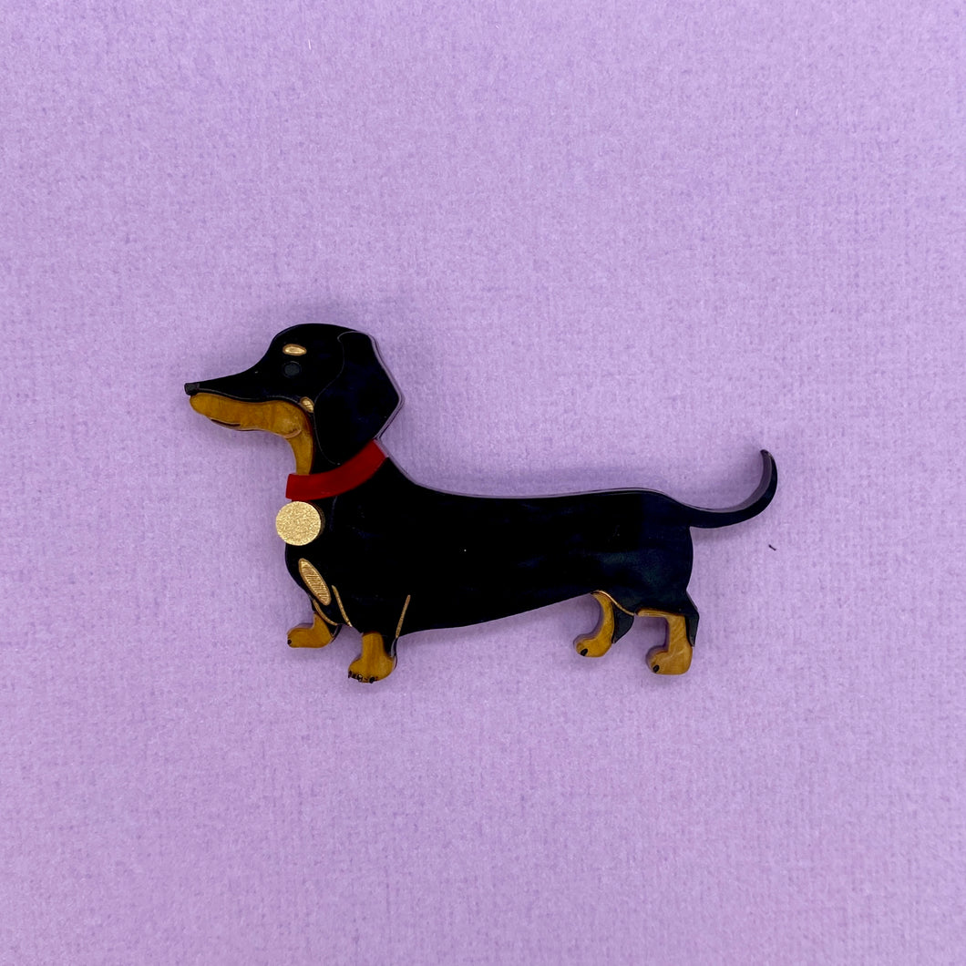 Dennis the Black and Tan Dachshund Brooch