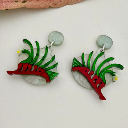 Red and Green Kangaroo Paw Earrings