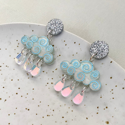 Rain Cloud Earrings - Light Blue