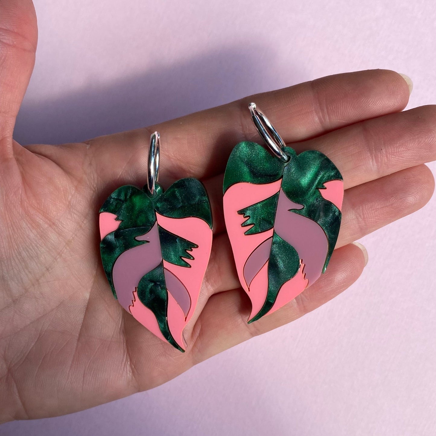 Philodendron Pink Princess Earrings