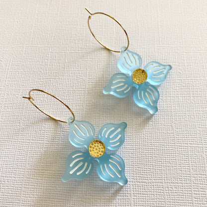 Flower Hoop earrings - Frosted Light Blue